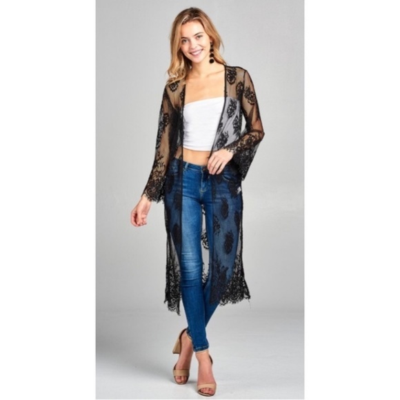 💥LAST ONE💥Black Lace Cardigan Kimono - Picture 2 of 5